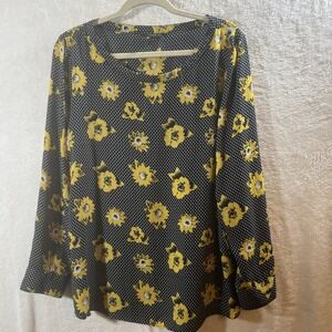 Banana Republic Womens Sunflower Polka Dot Blouse Tunic Top Navy White Large